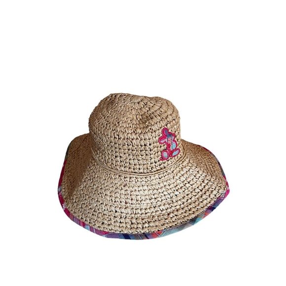 Disney Accessories - Disney World Sun Hat Pink Patchwork Brown Straw Hat Adult Beach Mickey Mouse